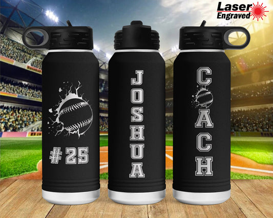 Personalized 32 oz Baseball Player Sports Water Bottle | Laser Engraved Polar Camel Double Wall Water Bottle No Spill | Hot & Cold Insulated