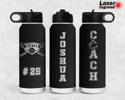 Personalized 32 oz Baseball Player Sports Water Bottle | Laser Engraved Polar Camel Double Wall Water Bottle No Spill | Hot & Cold Insulated