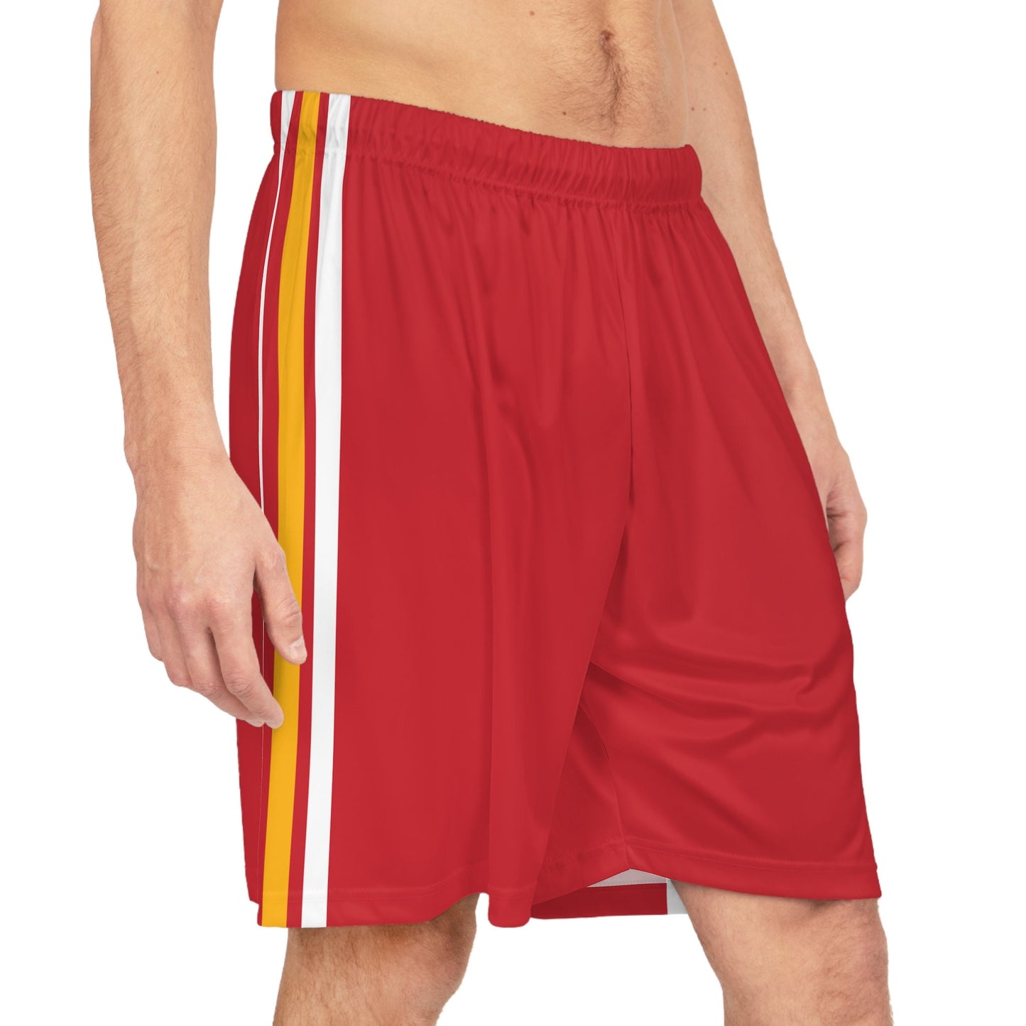 Kansas City Men's Athletic Shorts/ Team Colors Red/ Gold And White Stripes/ Men's Football Style Shorts/ Game Day Ready