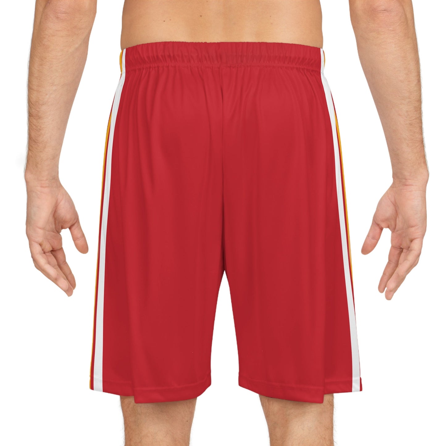 Kansas City Men's Athletic Shorts/ Team Colors Red/ Gold And White Stripes/ Men's Football Style Shorts/ Game Day Ready