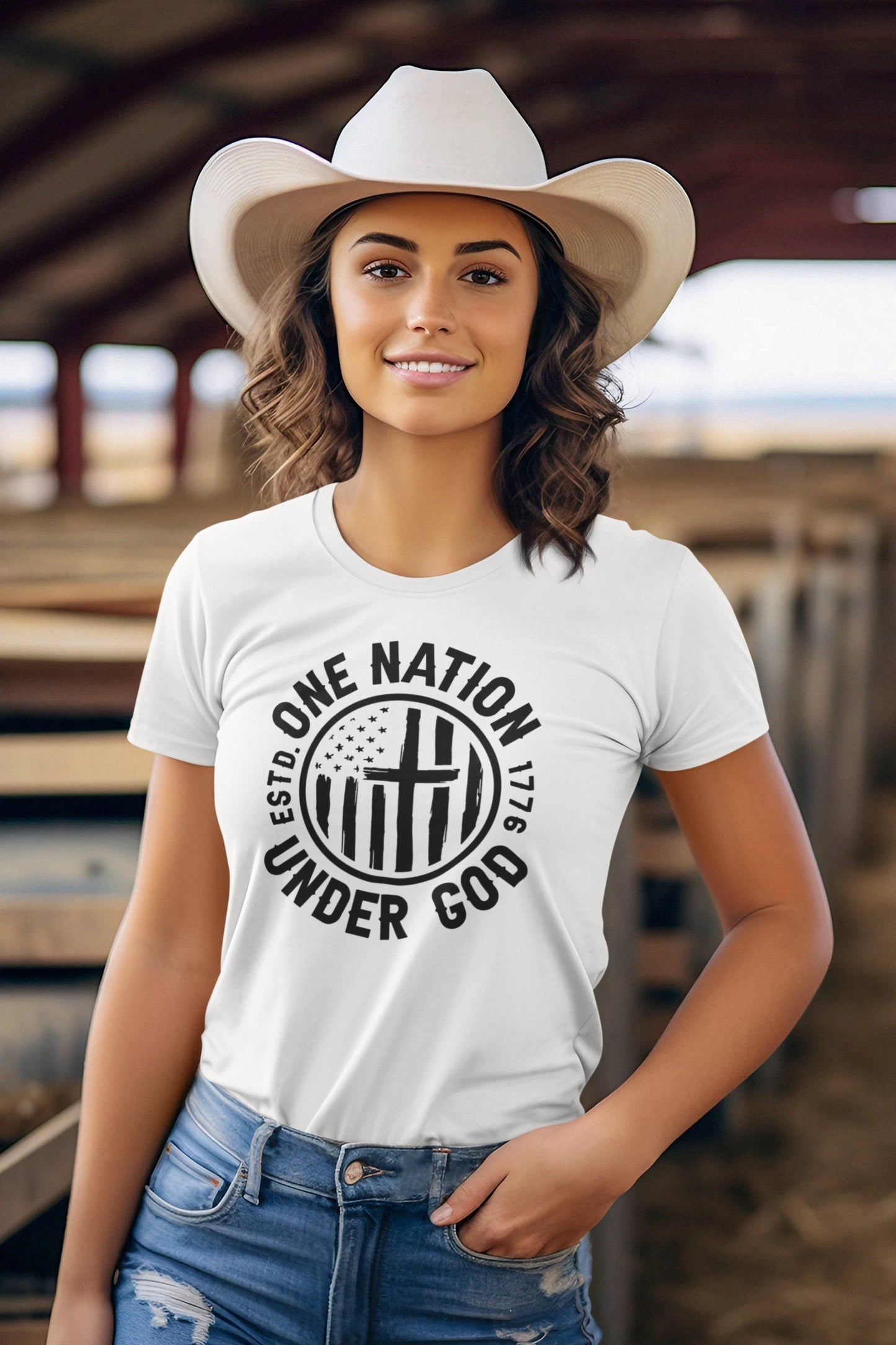 One Nation Under God/ Men's Classic T-Shirt/ We The People Sleeve Flag Emblem/ Patriotic America Design/ Supporting God And Christians