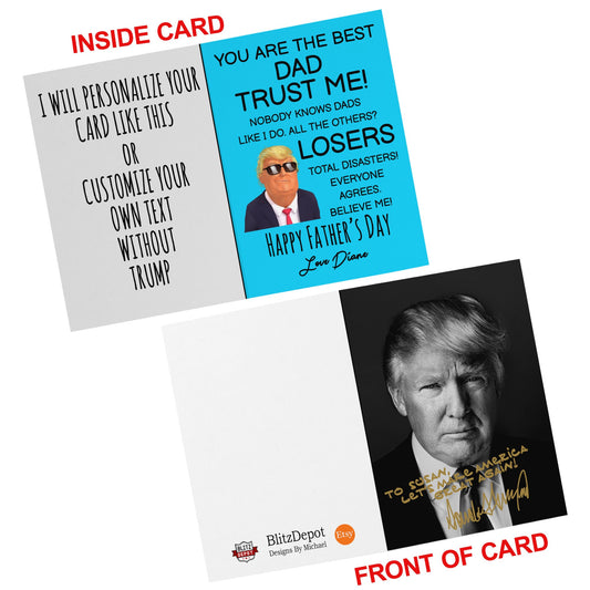 Personalized President Donald Trump Autographed Greeting Card/ Trump Autographed Photo/ Sent For You/ Father's Day/ Birthdays/ Funny Card