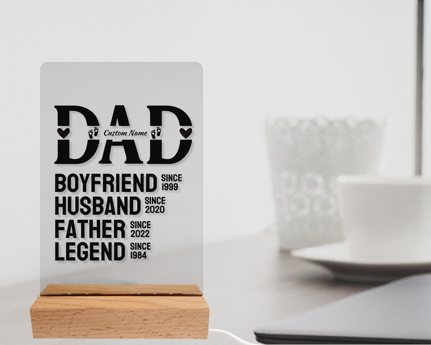 Father's Day Gift/ Personalized Gift For Dad/ Acrylic LED With Dates For Boyfriend/  Husband/ Father/ Legend/ Office Desk Gift/