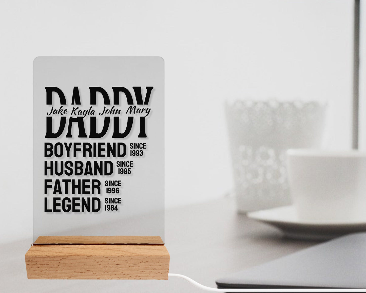 Father's Day Gift/ Personalized Gift For Dad/ Acrylic LED With Dates For Boyfriend/  Husband/ Father/ Legend/ Office Desk Gift/