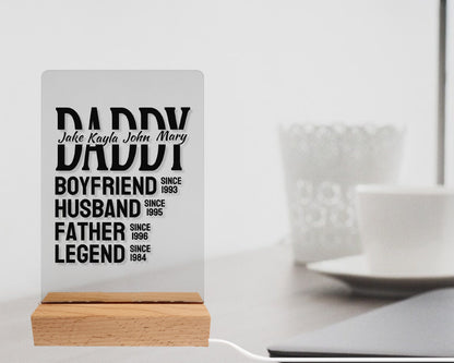 Father's Day Gift/ Personalized Gift For Dad/ Acrylic LED With Dates For Boyfriend/  Husband/ Father/ Legend/ Office Desk Gift/