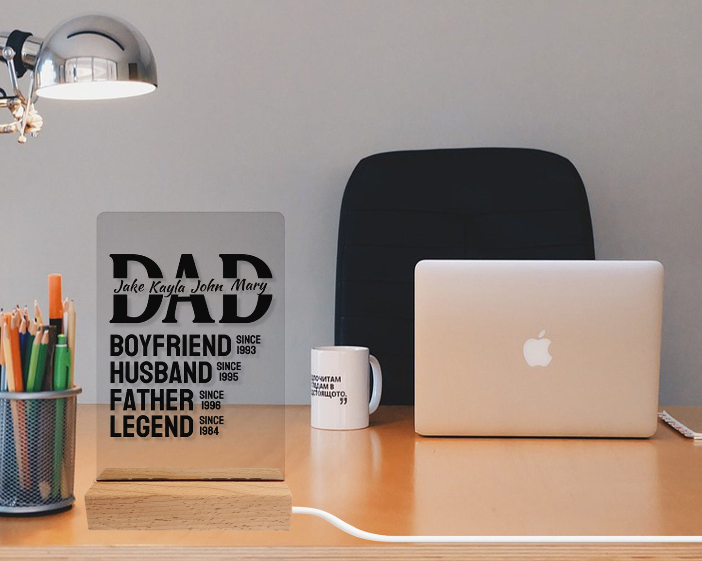 Father's Day Gift/ Personalized Gift For Dad/ Acrylic LED With Dates For Boyfriend/  Husband/ Father/ Legend/ Office Desk Gift/