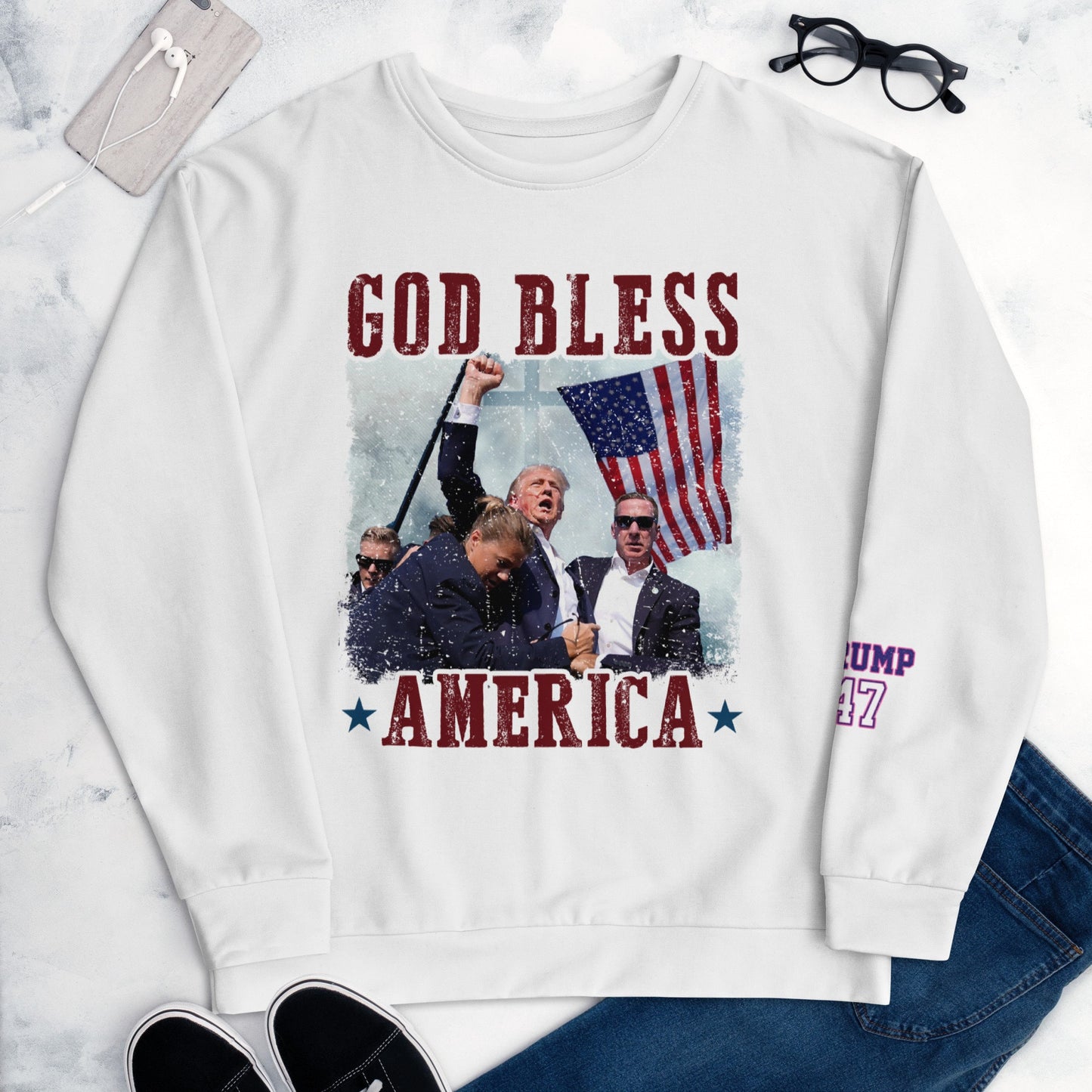 God Bless America/Unisex Trump Sweatshirt/Trump 47 On Sleave/Trump Fans Sweatshirt/MAGA Sweatshirt/Patriotic Trump Sweatshirt