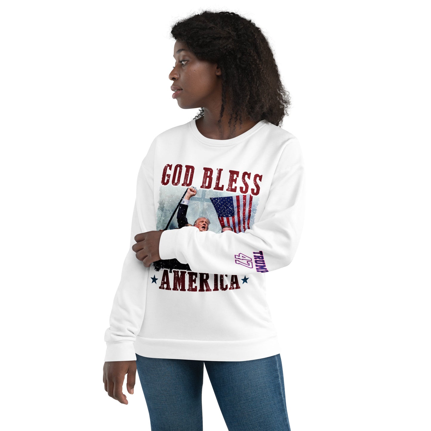 God Bless America/Unisex Trump Sweatshirt/Trump 47 On Sleave/Trump Fans Sweatshirt/MAGA Sweatshirt/Patriotic Trump Sweatshirt