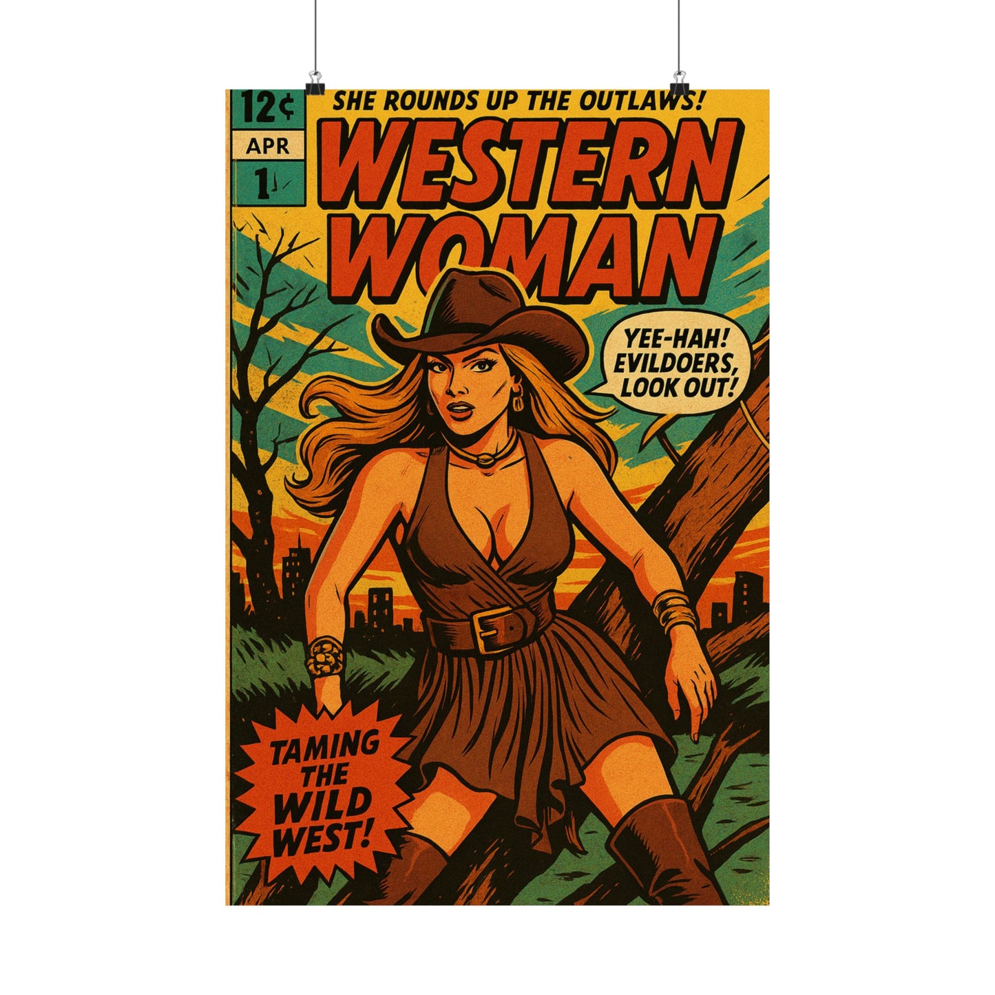 Retro Western Woman Comic Poster - Vintage Art Decor