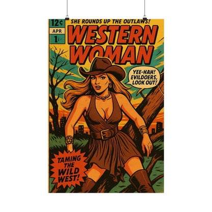 Retro Western Woman Comic Poster - Vintage Art Decor