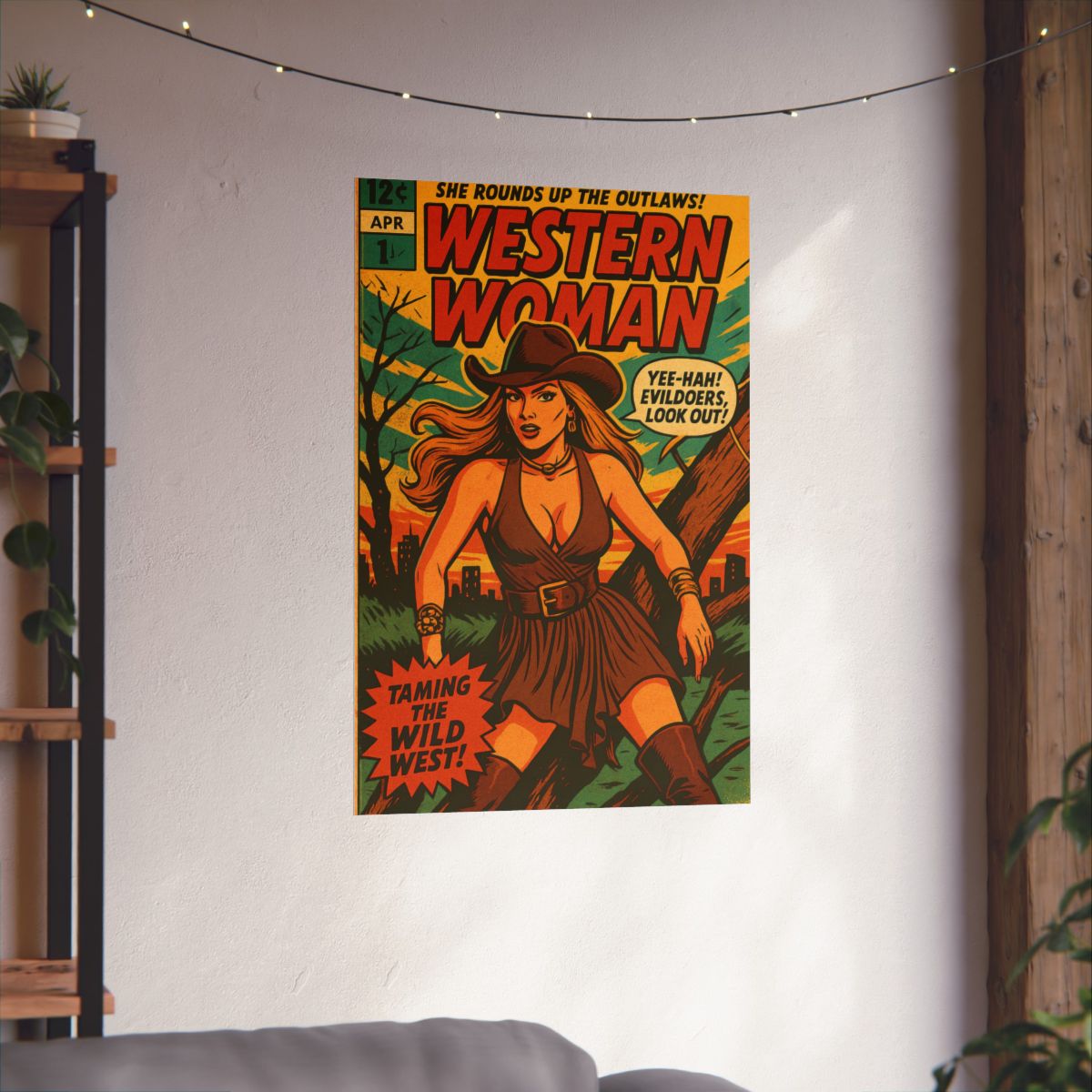 Retro Western Woman Comic Poster - Vintage Art Decor