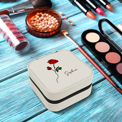 Personalized Travel Jewelry Box – Custom Engraved Name & Color Birth Flower, Gift for Her, Mother's Day, Birthday