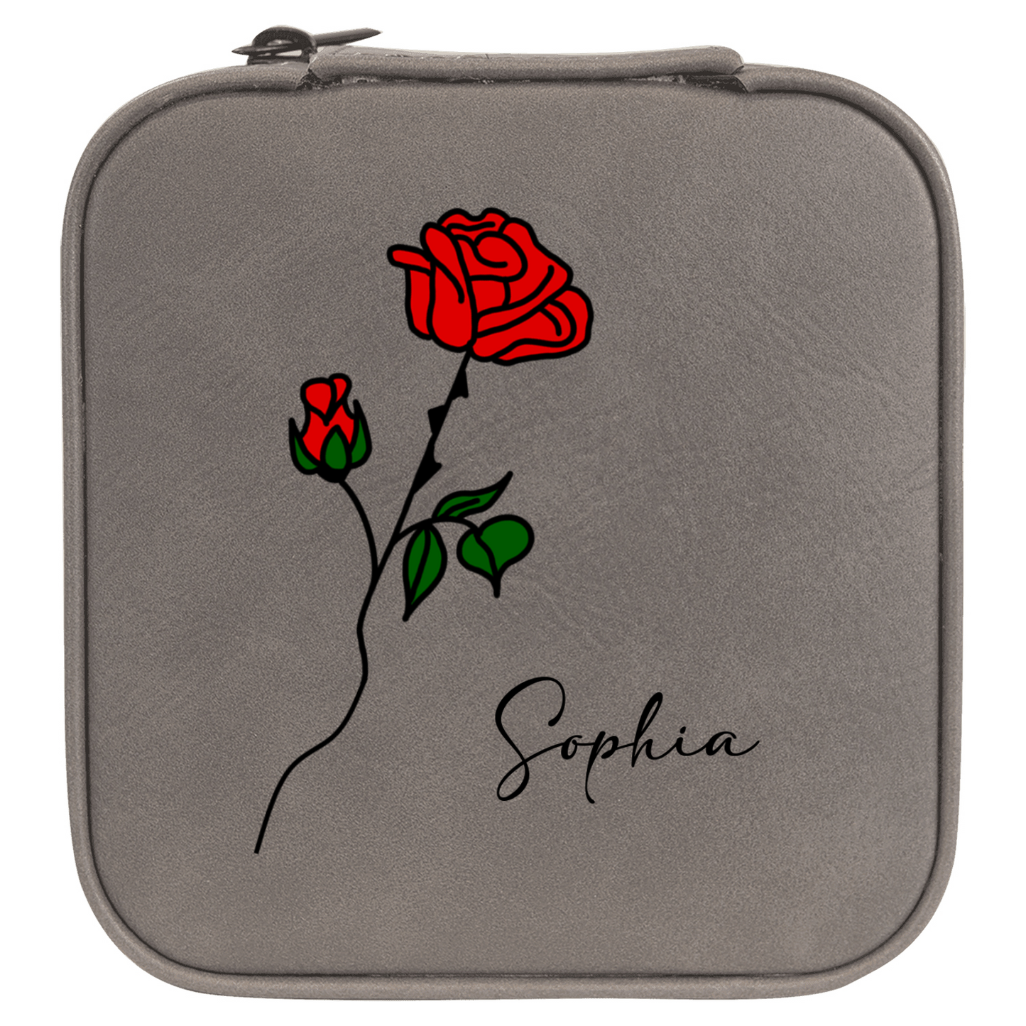 Personalized Travel Jewelry Box – Custom Engraved Name & Color Birth Flower, Gift for Her, Mother's Day, Birthday