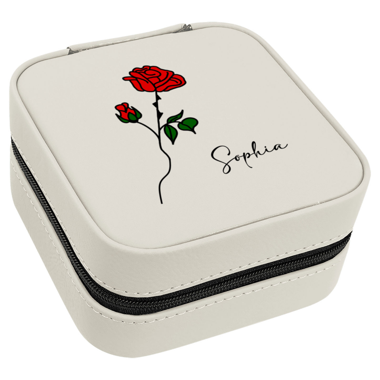 Personalized Travel Jewelry Box – Custom Engraved Name & Color Birth Flower, Gift for Her, Mother's Day, Birthday