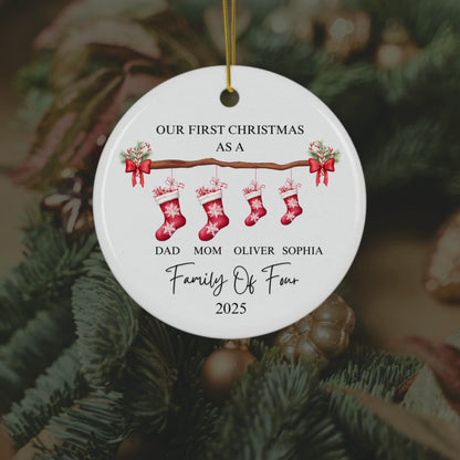 Personalized Family Christmas Ornament - Ceramic Stocking Design