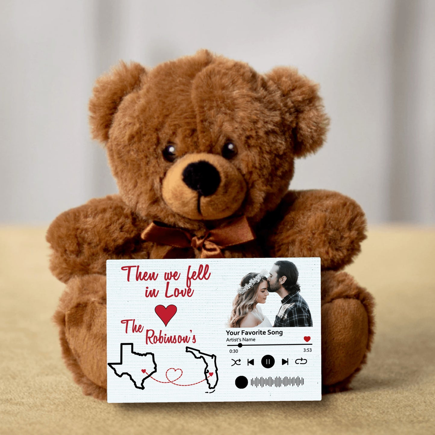 Personalized Long Distance Teddy Bear| | Gift For Valentines | Gift For Couples | Two States | Canvas With Custom Message | Moving Away Gift