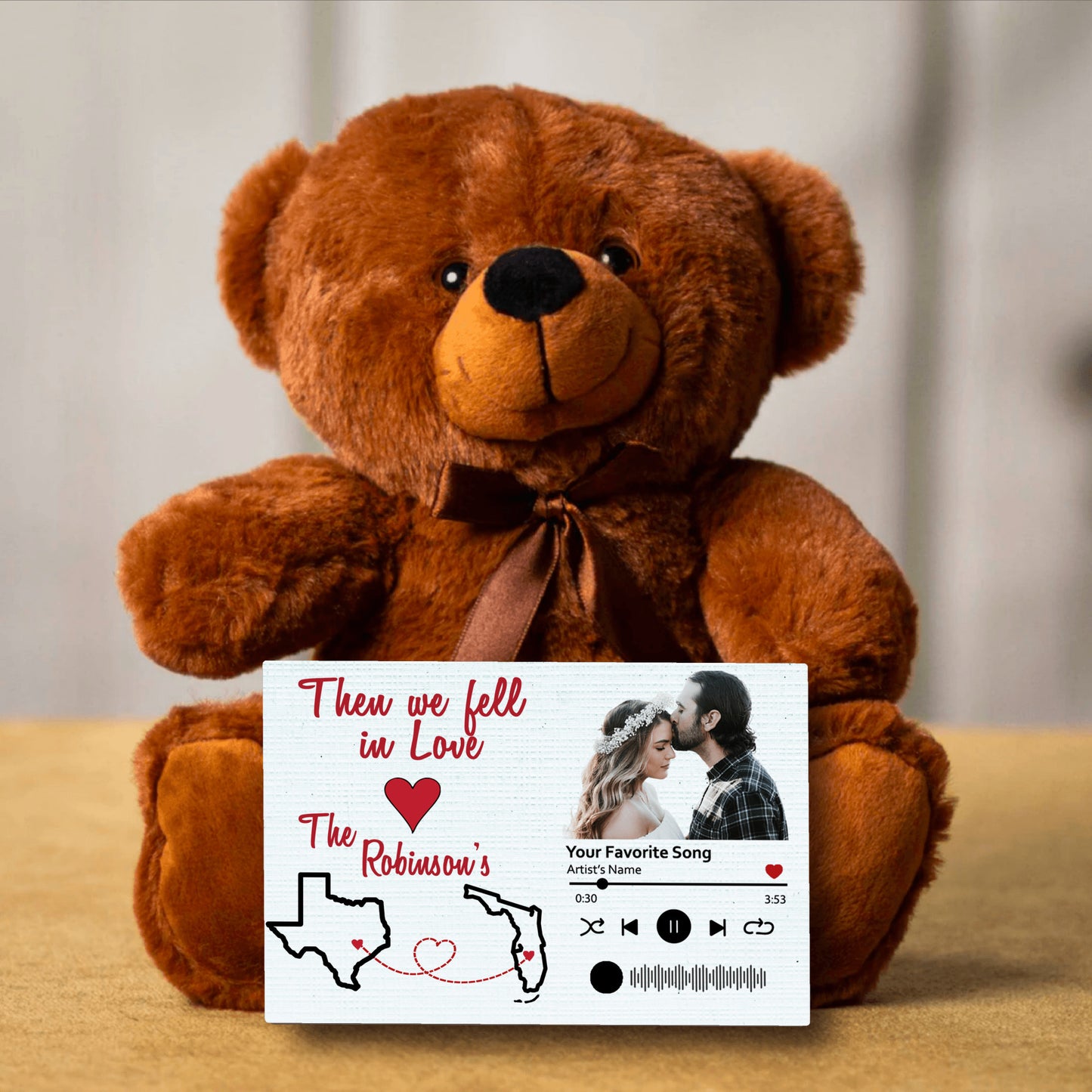 Personalized Long Distance Teddy Bear| | Gift For Valentines | Gift For Couples | Two States | Canvas With Custom Message | Moving Away Gift