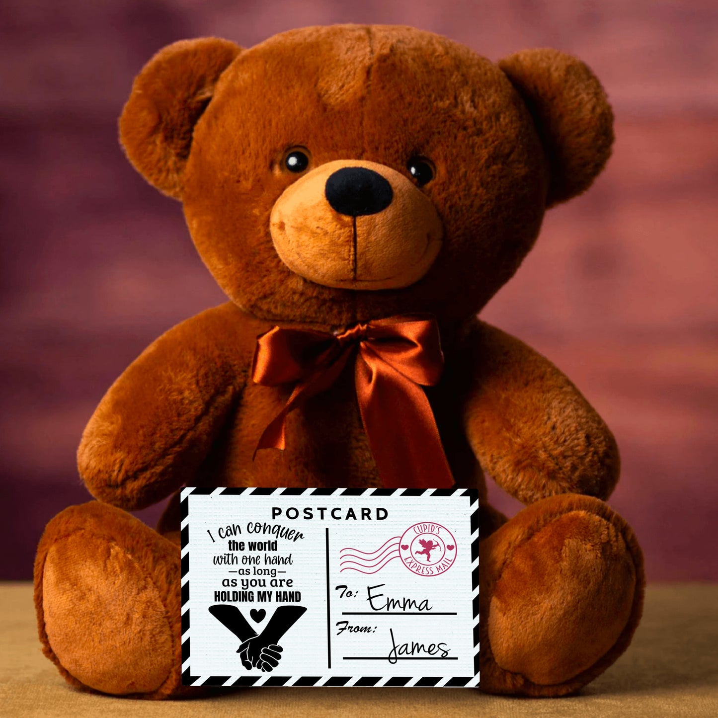 Soft Personalized Teddy Bear - Custom Post Card With Message - I Can Conquer The World - Perfect Valentine's Gift