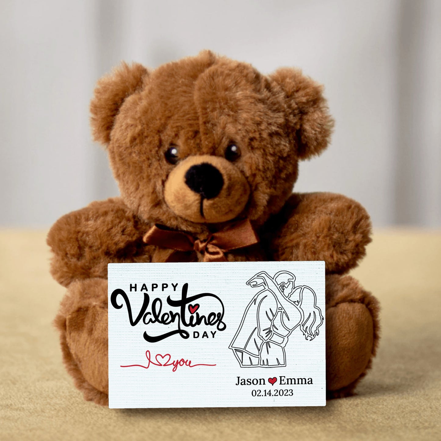 Personalized Teddy Bear - Custom Message Card With Happy Valentines Couple - Your Own Personal Photo - Perfect Valentine's Gift