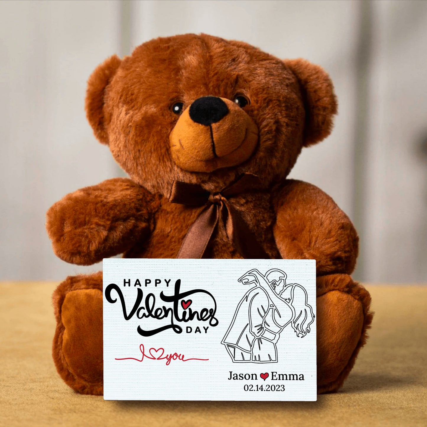 Personalized Teddy Bear - Custom Message Card With Happy Valentines Couple - Your Own Personal Photo - Perfect Valentine's Gift
