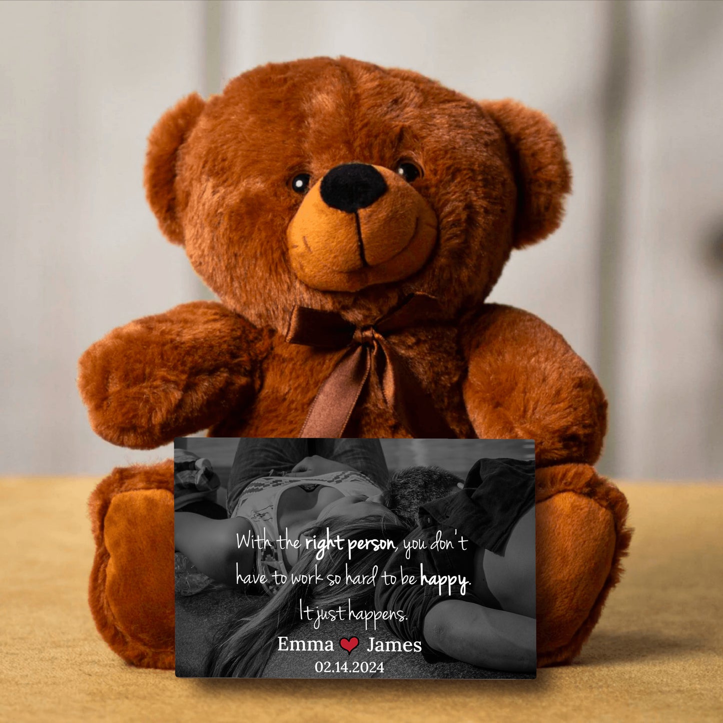 Brown Teddy Bear, Custom Message On Canvas, Your Own Personal Photo, Wedding Anniversary Gifts, Gifts for Couples, Valentines Gift