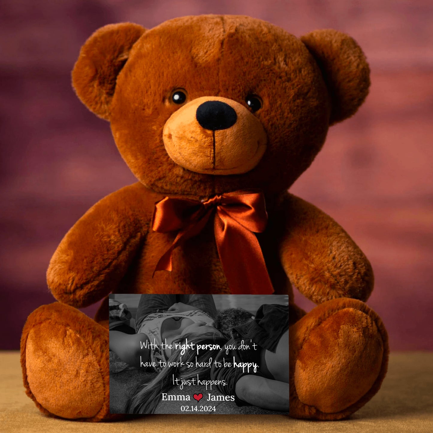 Brown Teddy Bear, Custom Message On Canvas, Your Own Personal Photo, Wedding Anniversary Gifts, Gifts for Couples, Valentines Gift