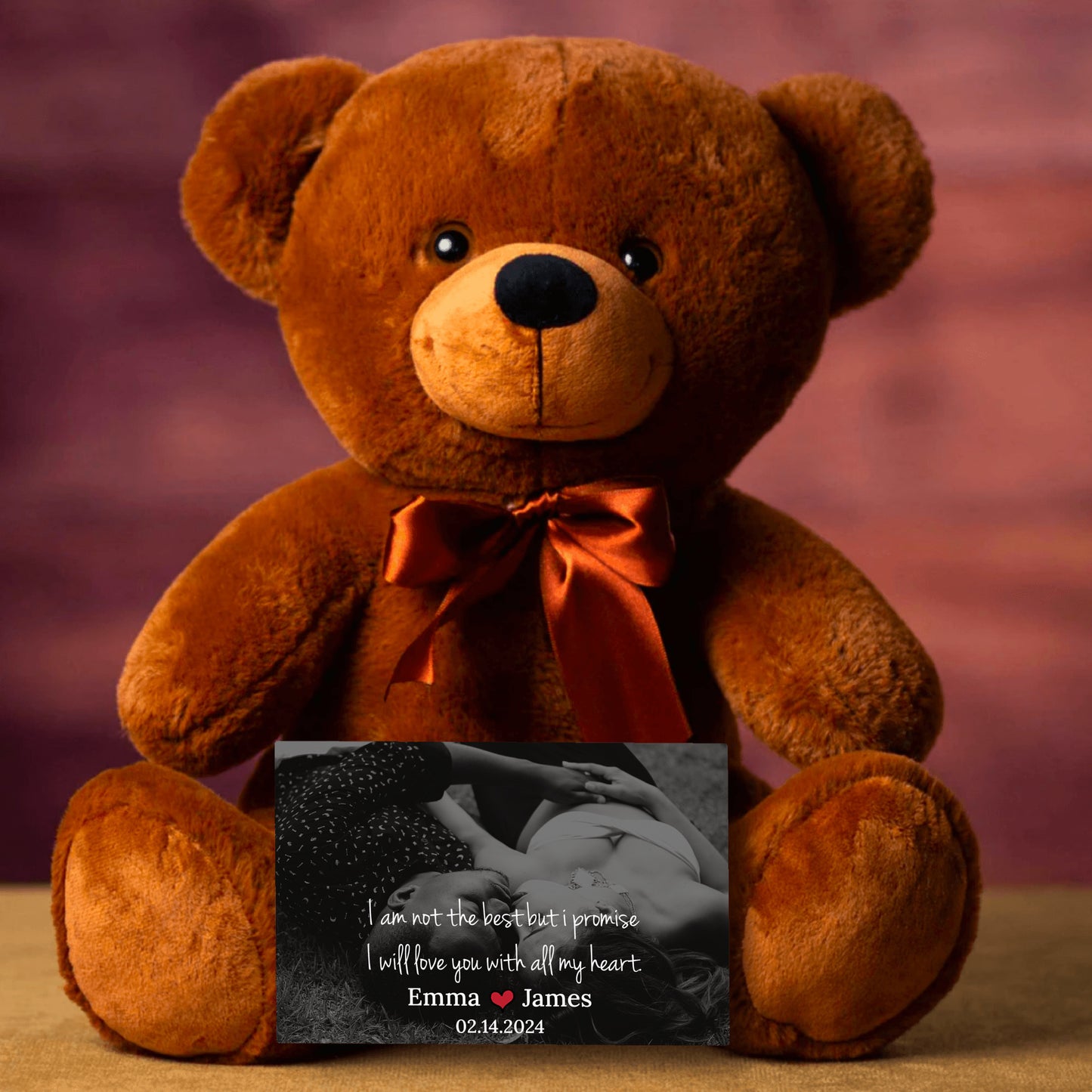 Brown Teddy Bear, Custom Message On Canvas, Your Own Personal Photo, Wedding Anniversary Gifts, Couples Gift, Valentines Gift, Birthday