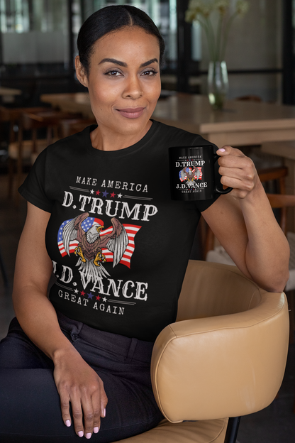 Front Design Trump Vance 2024 Make America Great Again/ MAGA Fans/ Conservative Gift/ Patriotic Design Eagle On Flag/ Republican Campaign Tshirts